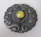 Belt buckle, silver-plated, art nouveau, approx. 1910 with yellow stone, Denmark. Stamped. Dia ...