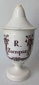 Fajance 
pharmacy lid 
jar, approx. 
1800. Germany. 
Light faience 
with painted 
text - 
manganese. ...