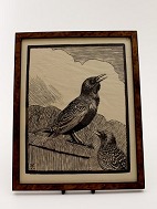 Johannes Larsen wood cut with starlings sold