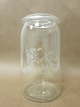 An old Danish "preserve glass"
Decoration/Text "Verdens bedste henkogningsglas" 
(The best preserve glass of the world)
2 liter, H: 22cm
In good condition