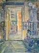 Mikkelsen, 
Lauritz (1879 - 
1966) Denmark. 
Interior from 
living room. 
Watercolor. 
Signed "LM 42". 
...