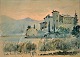 Fischer, August (1854 - 1921) Denmark. Castel Toblino. Watercolor. Signed: Aug. F 90. 17 x 24 ...