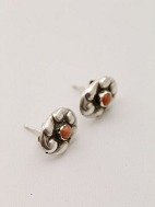A pair of jugend studs 1.5 x 1.1 cm. with coral sold