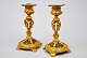 Pair of French 
gilded 
chandelliers, 
new rococo, 
19th century. 
With leather on 
foot. Height: 
16 cm.
