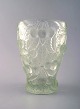 Lalique style art glass vase in clear glass with cherries in relief.
