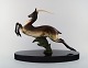 Large Art Deco bronze figure depicting leaping roebuck on marble base, antler in 
ivory. 1930 / 40 s.