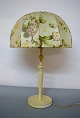 Josef Frank for Swedish Tenn large art deco table lamp with cream-colored floral 
fabric screen, white stem of wood.