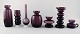 Collection of Swedish art glass, 7 purple vases in modern design.
