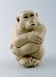 Rare Knud Kyhn for Aluminia/Royal Copenhagen, Stoneware figure, Monkey. Light 
crackled glaze.