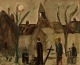 Svend Aage Tauscher, listed Danish artist, scenery from cemetery with people.
Oil on canvas.