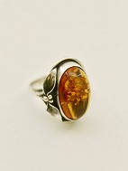 Sterling silver ring size 54 with amber sold
