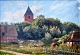 Danish artist 
(20th century) 
A village with 
church. Oil on 
canvas. 30 x 43 
cm.
Framed.