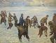Johannes Nielsen. Winter Scene from Copenhagen. Snowball fight. Oil on canvas.
