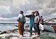 Valentines, 
Chr. (1903 - 
1985) Denmark: 
Fishermen on 
the beach.
Oil on canvas. 
68 x 98 cm. ...
