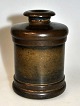 Brass cylinder 
with lid - 
Probable yarn 
key, 20th 
century. 
Denmark. 
Patinated. 
Height: 10.8 
cm.