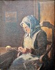 Søndergaard, 
Ole (1917 - 
1958) Denmark: 
An older 
knitting woman. 
Oil on canvas. 
Verso signed: 
...
