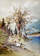 Müller, H (19th century) Germany: A woman in a landscape. Watercolor. Signed: H. Müller 1892. 62 ...