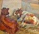 Sørensen, Søren 
(1885-1937) 
Denmark: Calf 
in a barn. Oil 
on canvas. 
Signed: 
Monogram 1916. 
34 x ...