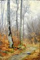 Bredsdorff, 
Johan Ulrik 
(1845 - 1928) 
Denmark .: A 
forest - 
autumn. Oil on 
canvas. Signed: 
JUB ...