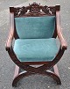 Kurul chair in 
mahogany, 
19/20. The back 
in the form of 
a mask. H: 101 
cm. B. 65 cm. 
D: 49 cm. ...