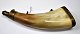 Powder horn off 
horn, 19th 
century. 
Denmark. Bottom 
of wood. 
Length: 15 cm.