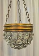Ceiling lamp in glass and brass, approx. 1900, Denmark. Glass master work with large clear glass ...