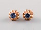 Danish 14K gold ear studs with blue stones. Mid-1900s.

