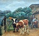 Mols, Niels 
Petersen (1859 
- 1921) 
Denmark: The 
cows are pulled 
out. Oil on 
canvas. Signed: 
...