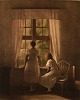 Peter Ilsted: Interiør med to piger ved et vindue. 
