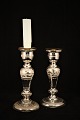 Swedish 1800s candlestick in Mercury Glass with fine etched decorations and gold edge on top, as ...