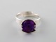 Alton, Falköping. Swedish modernist sterling silver ring with violet stone. 
Dated 1978.