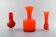 Kande og to vaser i orange kunstglas. 1960/70