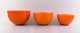 Sven Palmqvist for Orrefors. 3 orange "Colora" skåle i kunstglas. 
