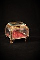 Old French jewelry box in glass and bronze with silk cushion and a nice old patina. Measuring: ...