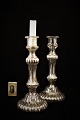 Large, 1800 Century candlestick in the poor man's silver with fine old patina and grooved ...
