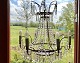 Chandelier with 
ground glass 
prisms and base 
plate in red 
glass. Height 
approx. 60 cm. 
The ...