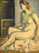 Albert Bertalan (b. 1899, 1995), Hungarian / French artist. Oil on canvas. 
Seated nude model. 1940