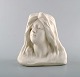 Gustavsberg bust of young woman. Art nouveau sculpture in biscuit dated 1908.