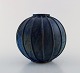 Arne Bang. Rare spherical shaped art deco vase of stoneware, modeled in fluted 
style.