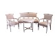 Gustavian set consisting of sofa, side table, two armchairs and two dining chairs, decorated ...