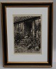 Etching: Peder Moensted 1903 On the steps outside - exterior 39 x 28 cm 
Including  træramme