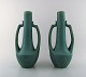 Vallauris, a pair of large French vases in ceramics, hand painted in green 
shades.