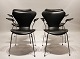 A Set of Four Seven Chairs - Model 3207 - With Armrests - Black Savannah Leather 
- Arne Jacobsen - Fritz Hansen