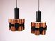 A pair of ceiling pendants in of cobber and black lacquered metal by Werner 
Schou from the 1960s.
5000m2 showroom.