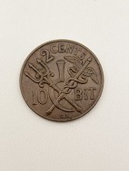 Danish West Indies 2 cents 10 bit 1905 bronze sold