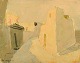 Pär Lindblad (b. 1907, d. 1981), Swedish artist. "Ischia Porte" Modernist city 
motif from the Gulf of Naples. Oil on canvas. 1955.
