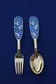 Michelsen Set Christmas spoon and fork 1953 of gilt sterling silver