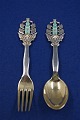 Michelsen set Christmas spoon and fork 1930 of Danish gilt sterling silver