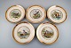 Royal Copenhagen. Set of five large dinner / decoration plates with hand painted 
bird motifs. Dated 1960.