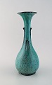 Svend Hammershøi for Kähler, Denmark. Large vase in glazed stoneware. Beautiful 
green black double glaze 1930 / 40